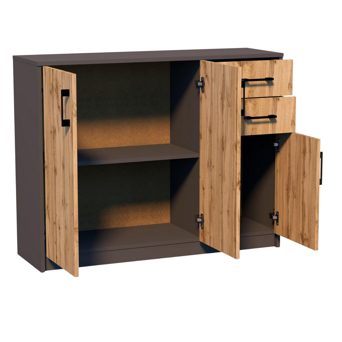 KOMMODE mit 2 Schubladen und 3 Türen - Graphitfarben, Holzwerkstoff (110/85/35cm) - Home Collective