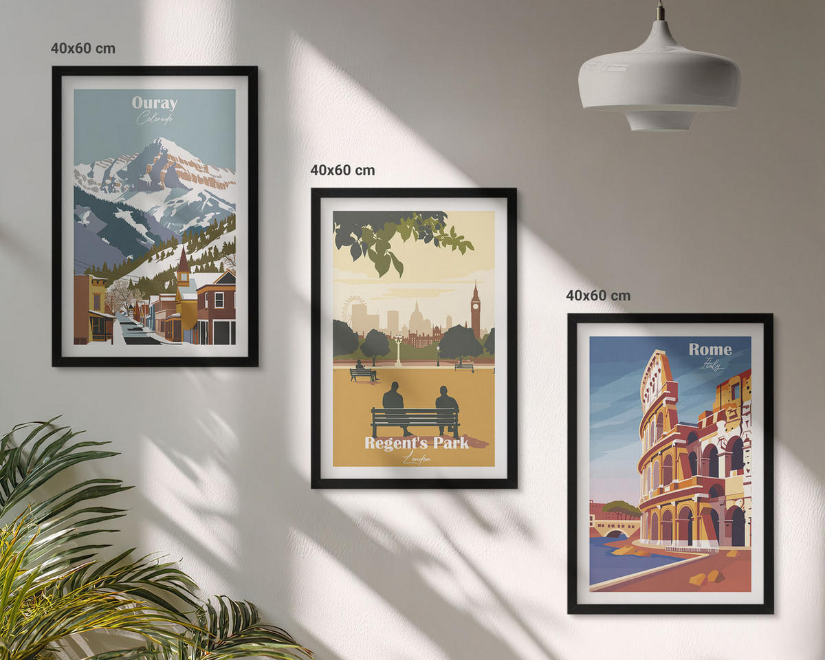 BILDER SET 3er Set - 40x60 cm Schwarzer Rahmen - Ouray Mountains London Coliseum - Schwarz, Kunststoff (40/60cm) - TULUP