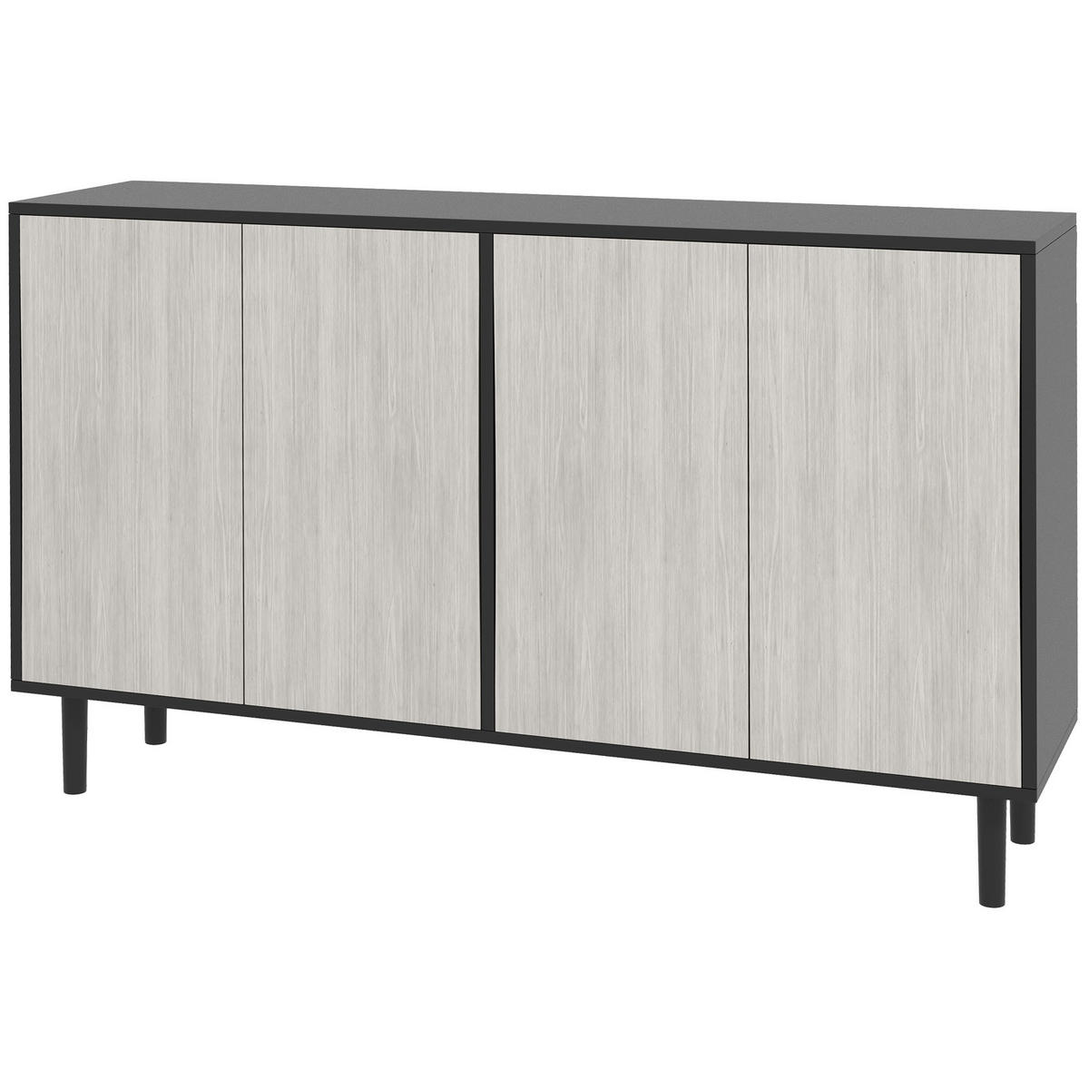 SIDEBOARD Schwarz und Grau, 2 Doppeltüren, 121/37/75 cm - Schwarz, Holz (121/75/37cm) - PANGIVO