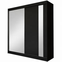 KLEIDERSCHRANK Gloria 200 cm Schwarz Spiegel 2 Schubl. Griffe silber - Schwarz, Holzwerkstoff (200/216/61cm) - KS Home Concept