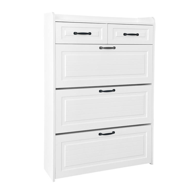 SCHUHSCHRANK Holz mit 3 Klapptüren und 2 Schubladen 80x23,5x131 cm - Weiß, Holzwerkstoff (23.5/131/80cm) - Moorle