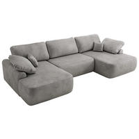 WOHNLANDSCHAFT CUBO U Hellgrau Velvet - Hellgrau/Schwarz, Kunststoff/Textil (370/100/187cm) - MKS