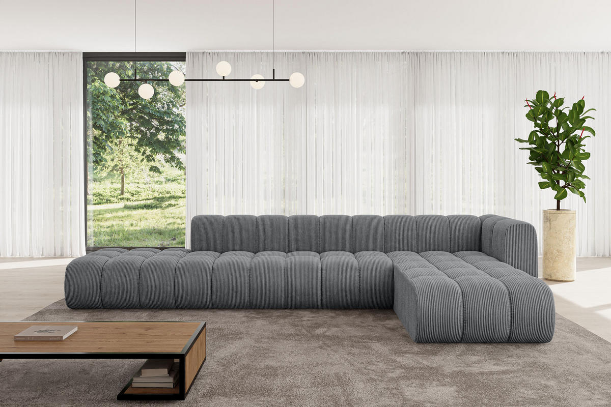 ECKSOFA modulares Sofa Zuvon-L2 - 387x177x70 cm Dunkelgrau - Dunkelgrau, Holzwerkstoff/Textil (387/177cm) - ALTDECOR