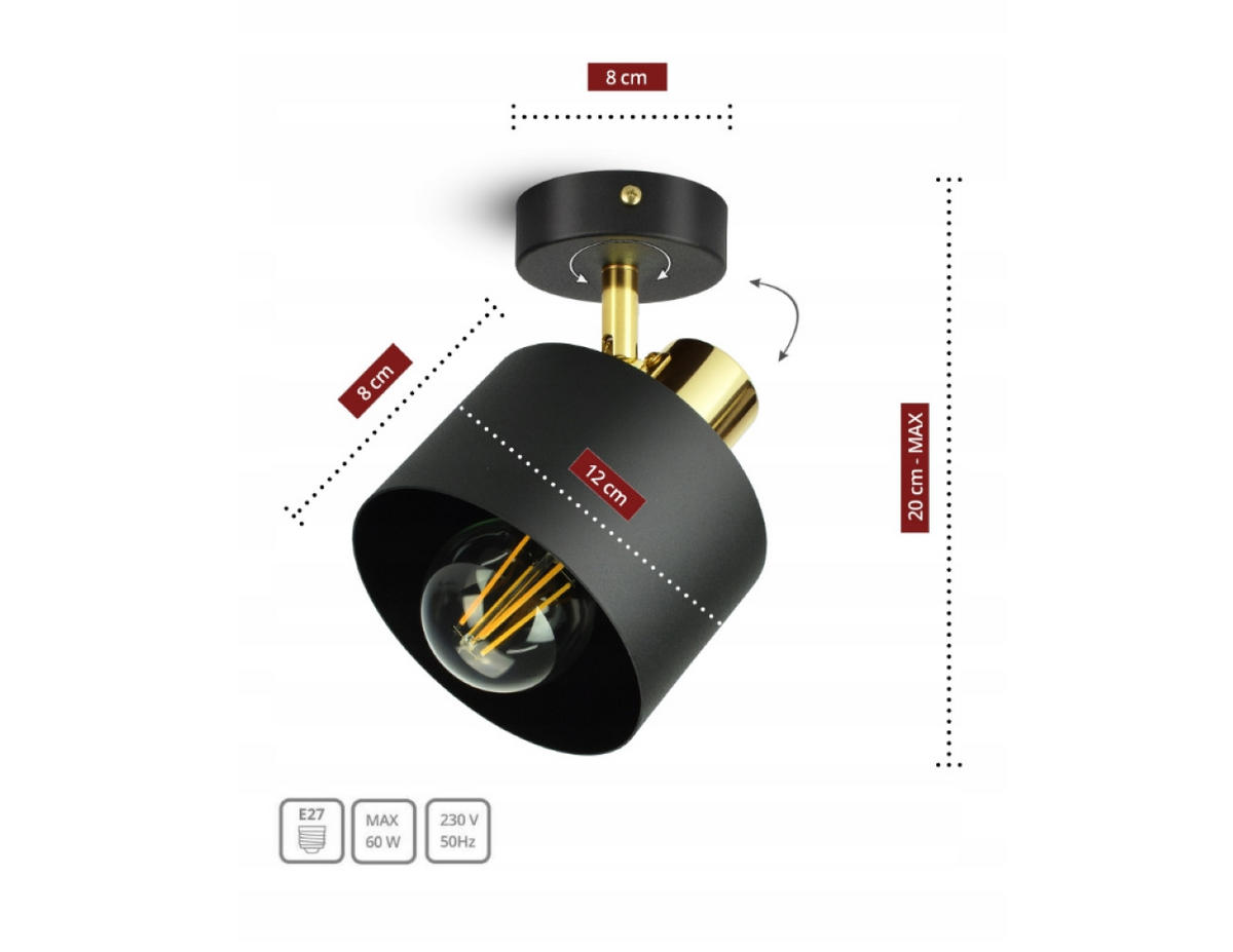 DECKENLEUCHTE BLACKSPOT - Goldfarben/Schwarz, Metall (12/12/20cm) - kiki design