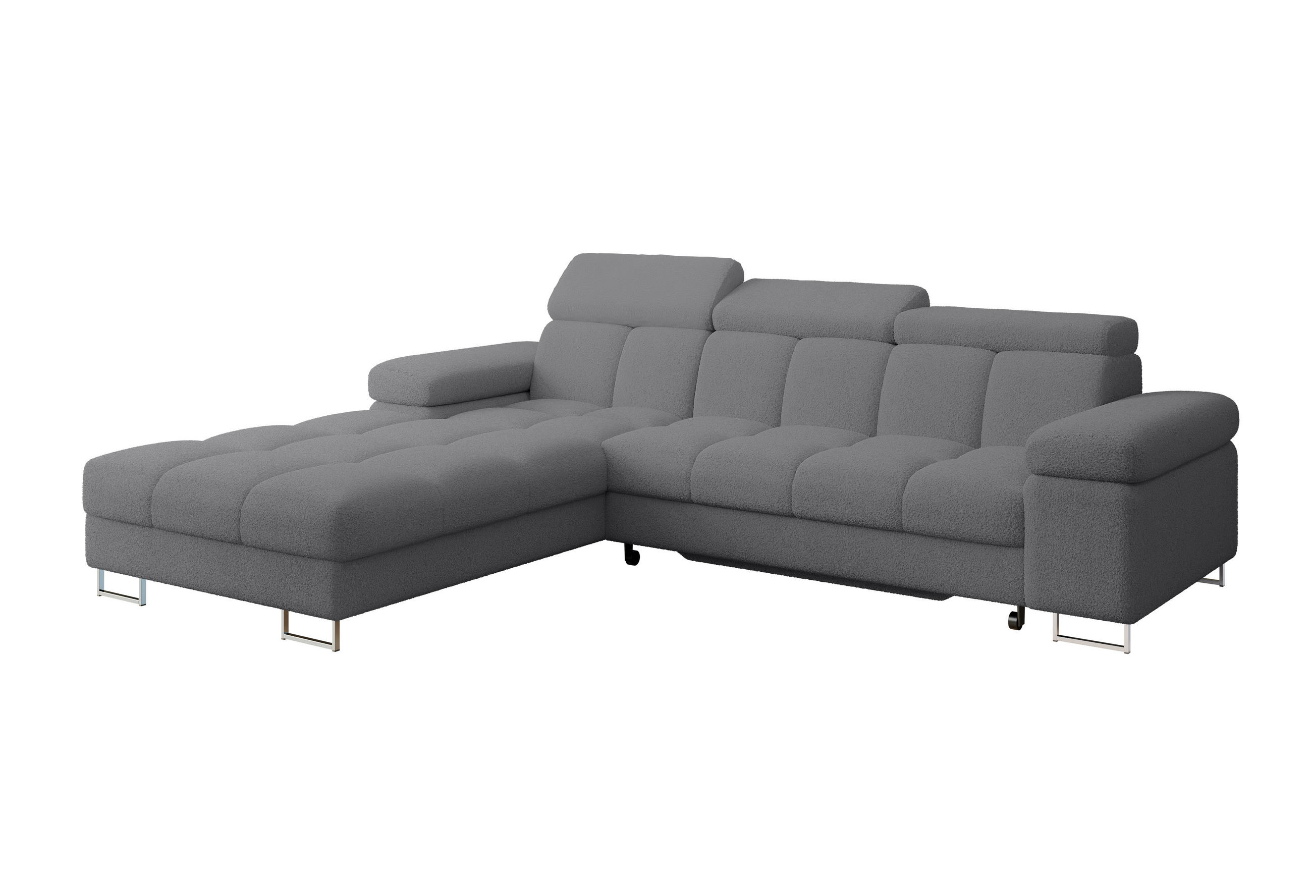 ECKSOFA mit Schlaffunktion Ottomane Links COMA L 271x203x79 Grau Bouclé - Chromfarben, Holzwerkstoff/Textil (271/203cm) - ALTDECOR