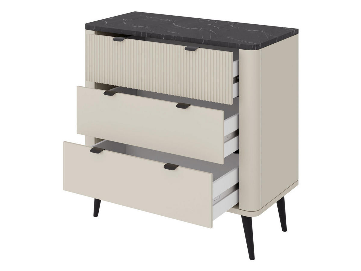 KOMMODE Marly 3S RE11 - Kaschmir/Schwarz, Holzwerkstoff/Metall (90/82/40cm) - MIRJAN24
