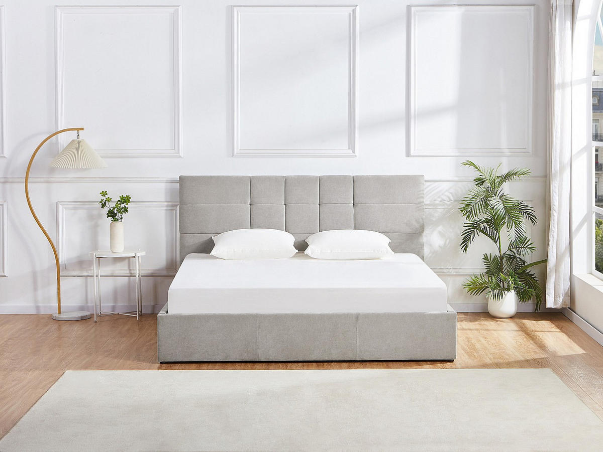 BETT mit Bettkasten - 2 Personen - Stoff - Hellgrau - - Hellgrau, Textil (160/200cm) - Vente-Unique