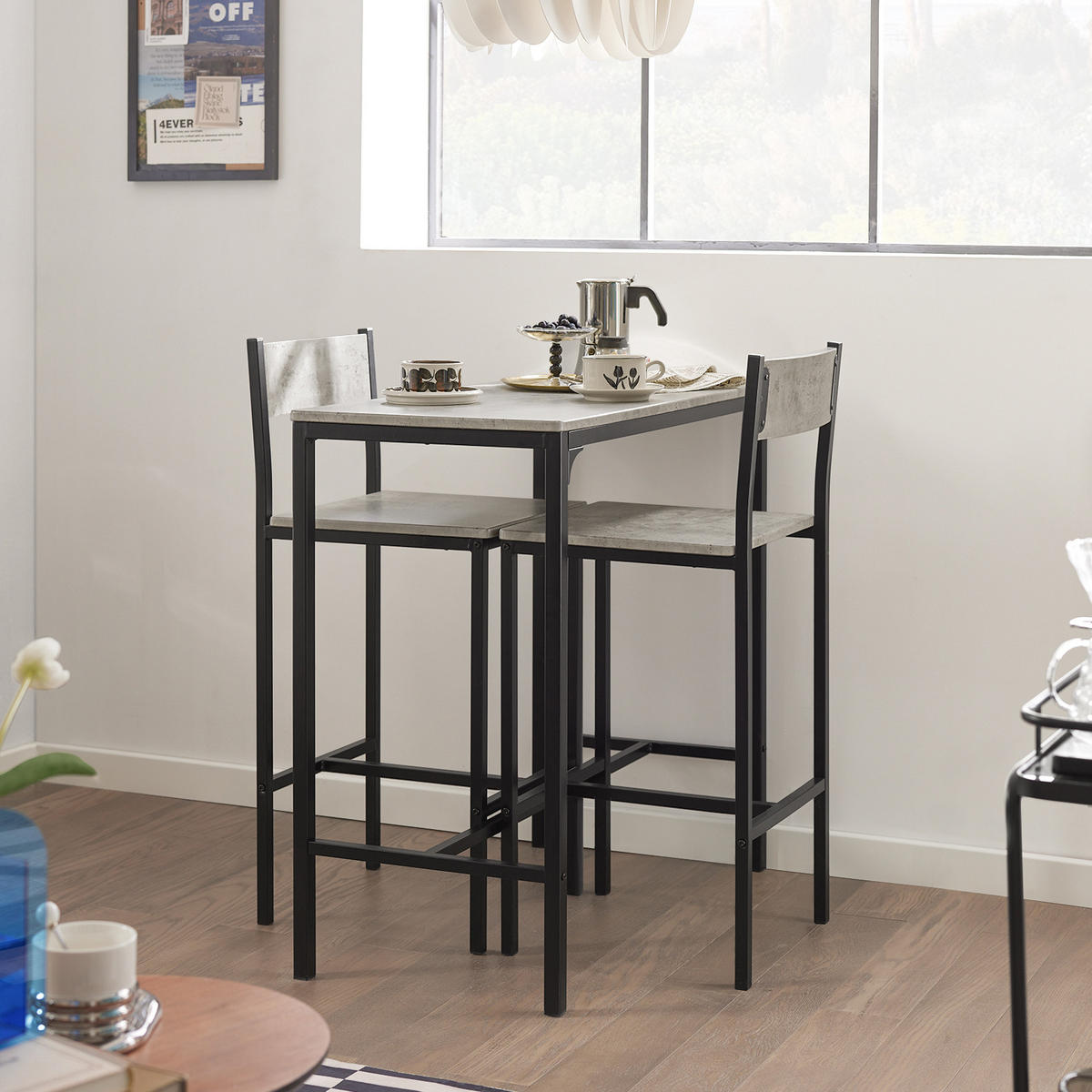 BARTISCH + 2 x BARSTÜHLE - Grau, Holzwerkstoff (89/87/45cm) - SoBuy