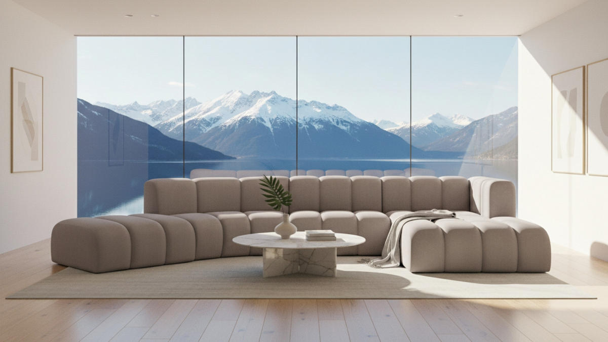 ECKSOFA L-Form GRAND Round, Stoff Salvador, Grau, Rechts - Grau, Holz (445/179cm) - Kaiser Möbel