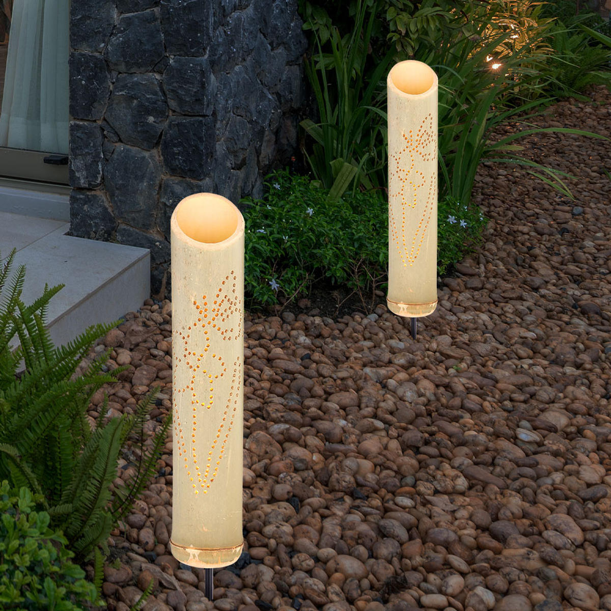 LED AUSSENLEUCHTE Bambus Grün 2er Set - Grün, Holz (9/9/49.5cm)