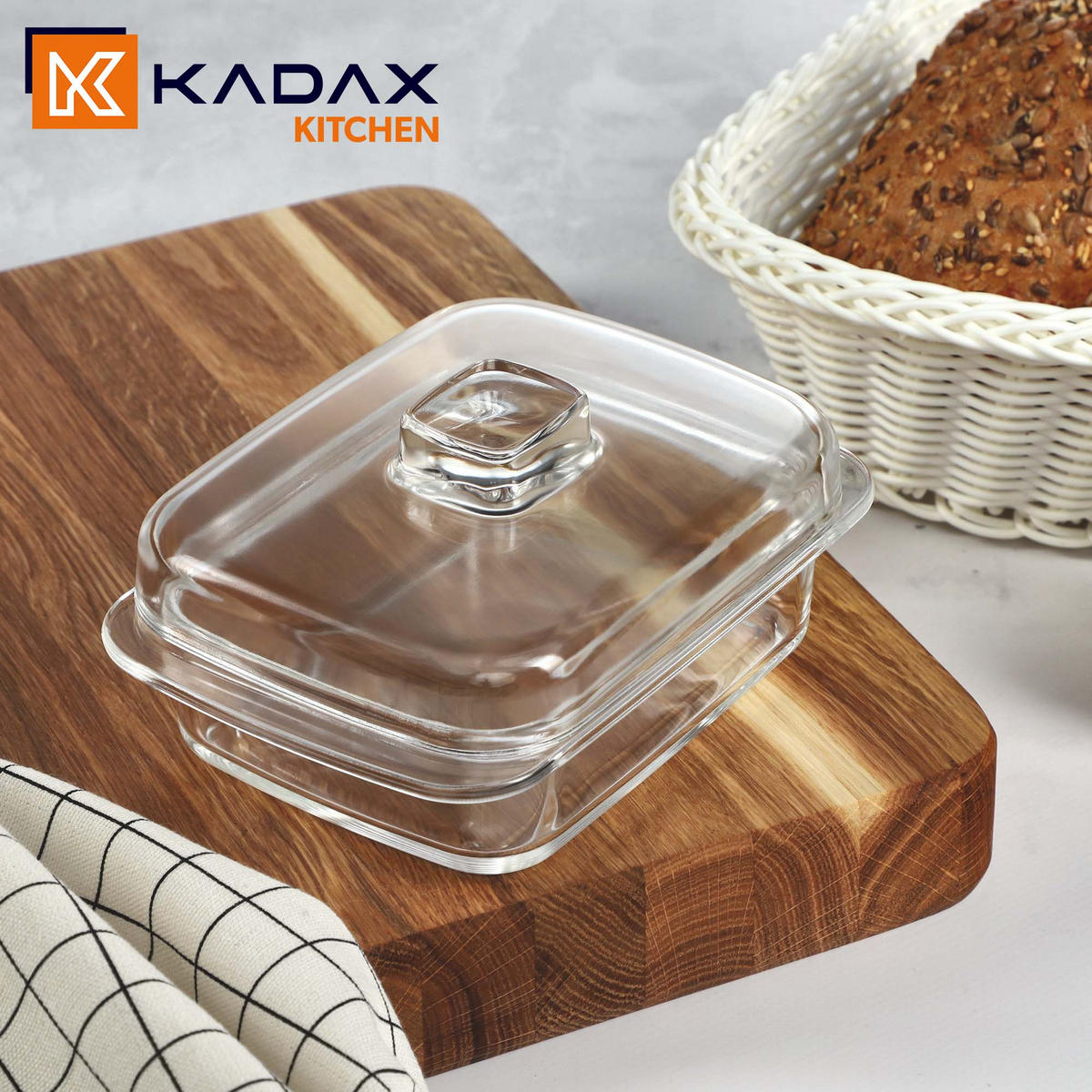 BUTTERDOSE mit Deckel, 11 x 7 cm - Transparent, Glas (11/10.5/16cm) - KADAX