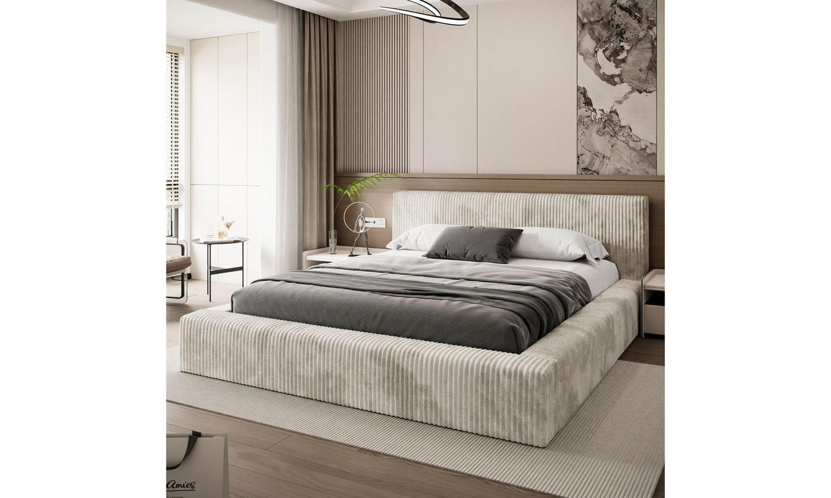 POLSTERBETT TILIA LUX 160x200 cm Tilia 03, 34 Holzlatten, Kopfteil 95 cm - Creme, Textil (160/200cm) - Lookway