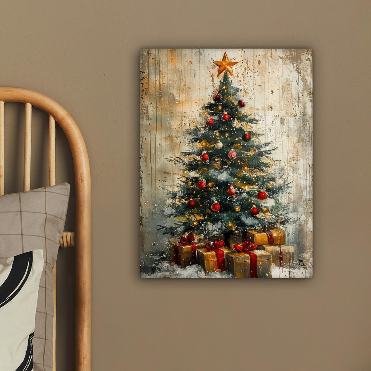 LEINWANDBILD Weihnachtsbaum - Vintage - Weihnachten - Geschenk 30x40 cm - Rostfarben, Textil (30/40cm) - MuchoWow