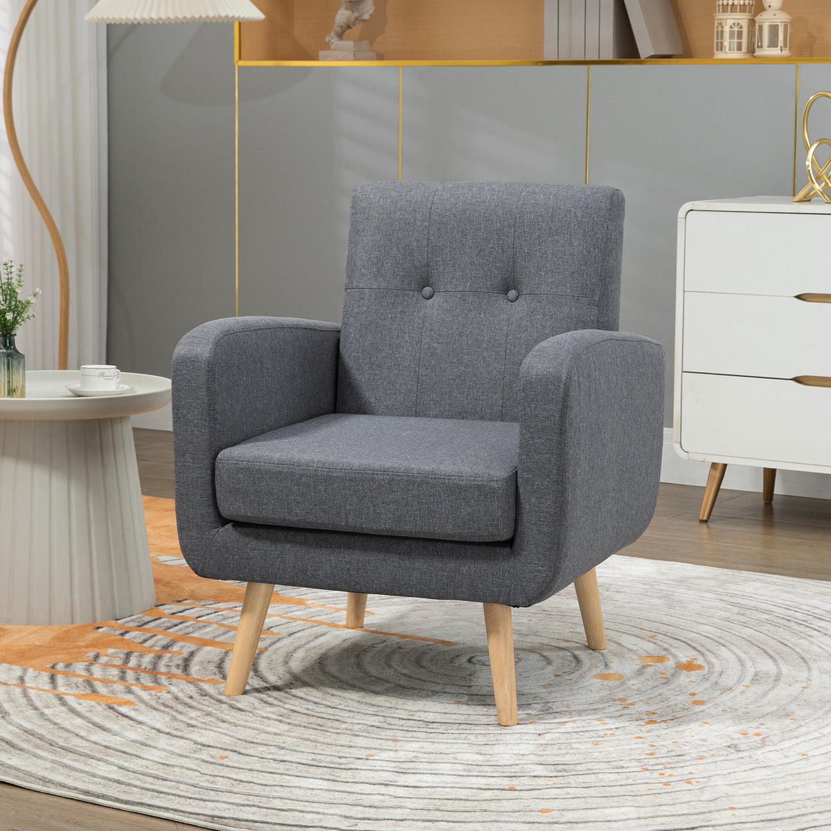 EINZELSESSEL, Leinen, Holz, Hellgrau - Hellgrau, Textil (69.5/86.5/70cm) - HOMCOM