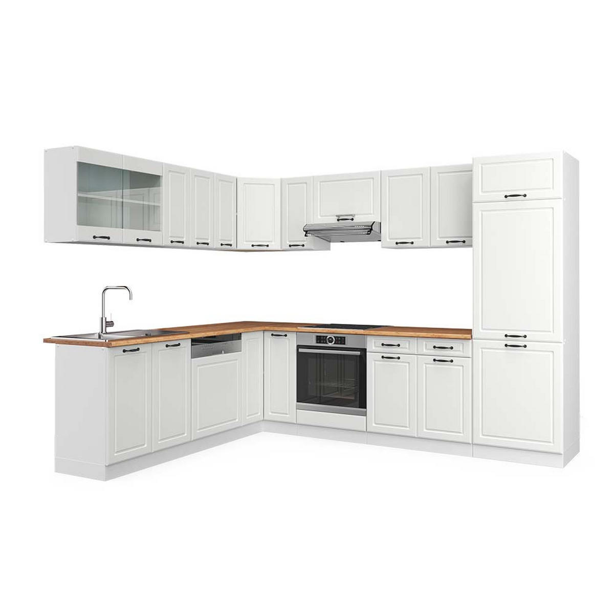 ECKKÜCHE R-Line Weiß Landhaus/Weiß 227 x 287 cm, AP Eiche - Weiß, Holzwerkstoff (287/81.6/60cm) - Vicco