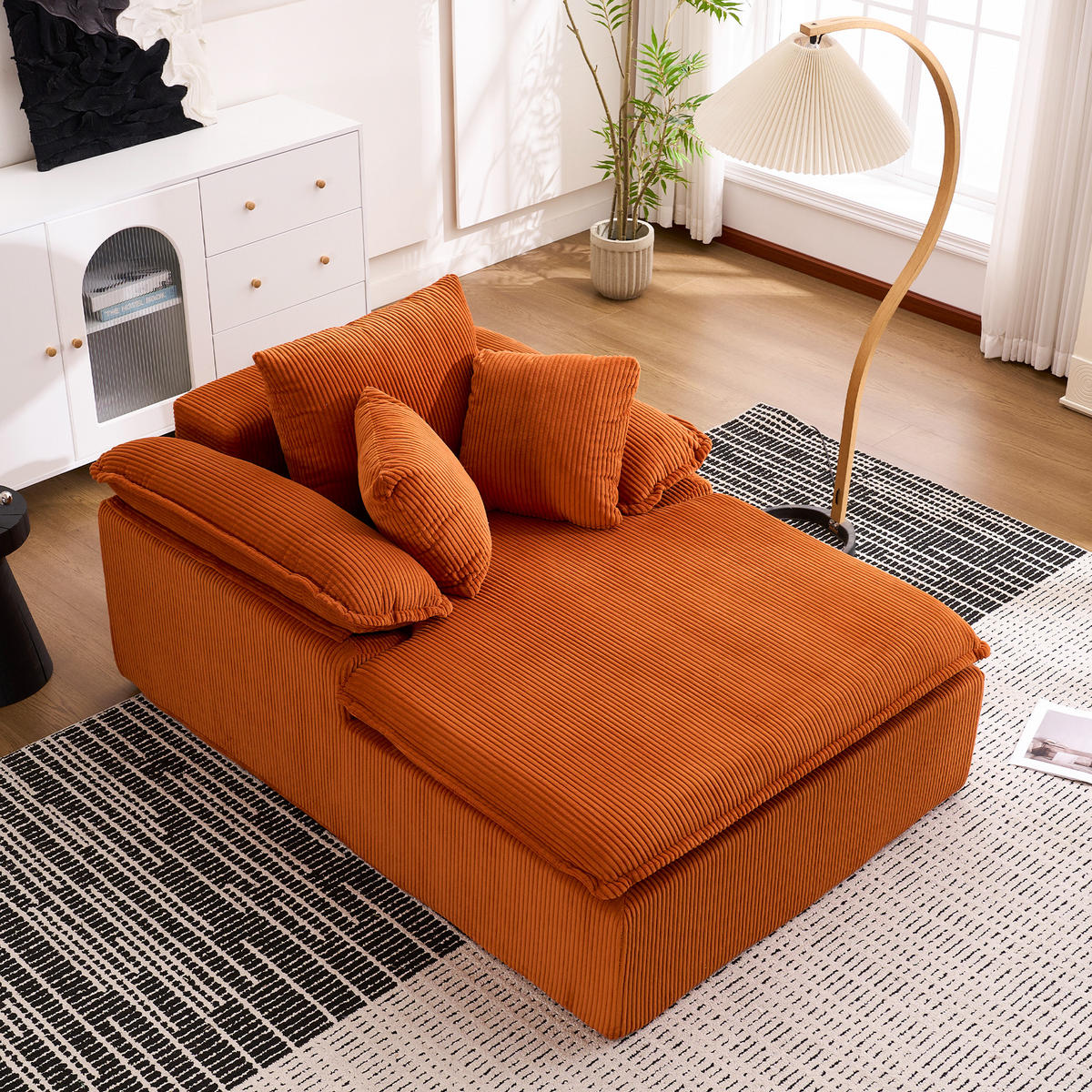SOFA Cord Orange mit breiten Armlehnen und Kissen - Orange, Textil (177/92/122cm) - WISHDOR