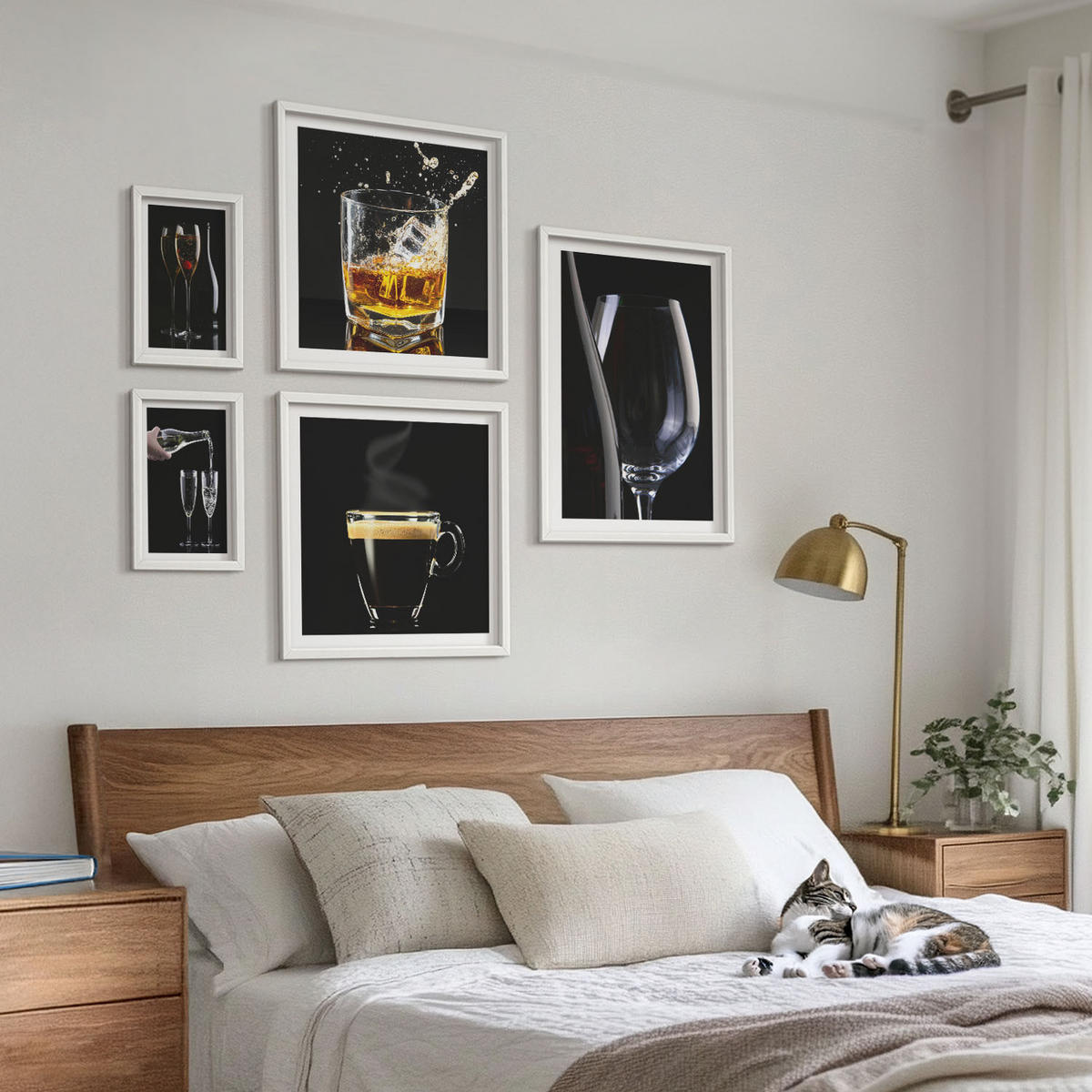 BILDER SET 5er Set - 50x50 cm & 20x30 cm & 40x60 cm Weißer Rahmen - Löwenzahn-Kalk-Kücheninschriften - Weiß, Kunststoff (40/60cm) - TULUP