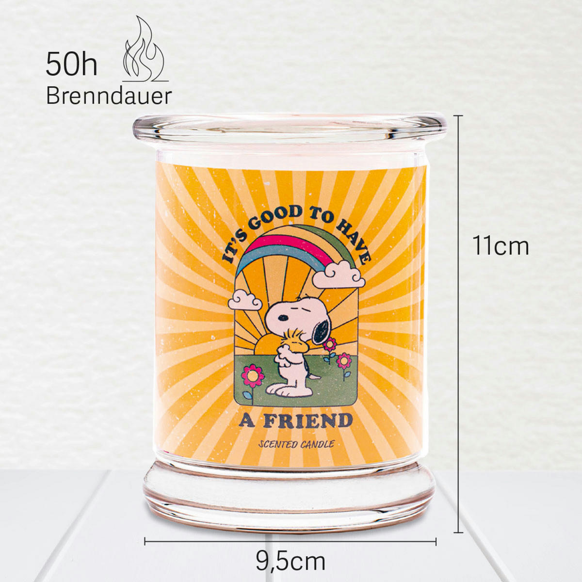 DUFTKERZE Peanuts™ - Gelb, Glas/Naturmaterialen (11.5cm)