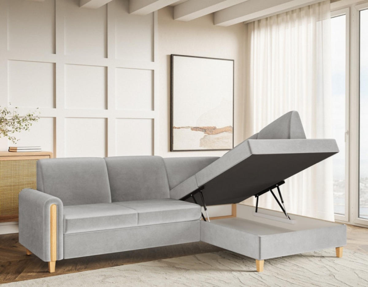 ECKSOFA Hellgrau FLORA Hydrophobes Gewebe Rechts Ausziehbar - Hellgrau/Grau, Textil (172/236cm) - Sepro Meble