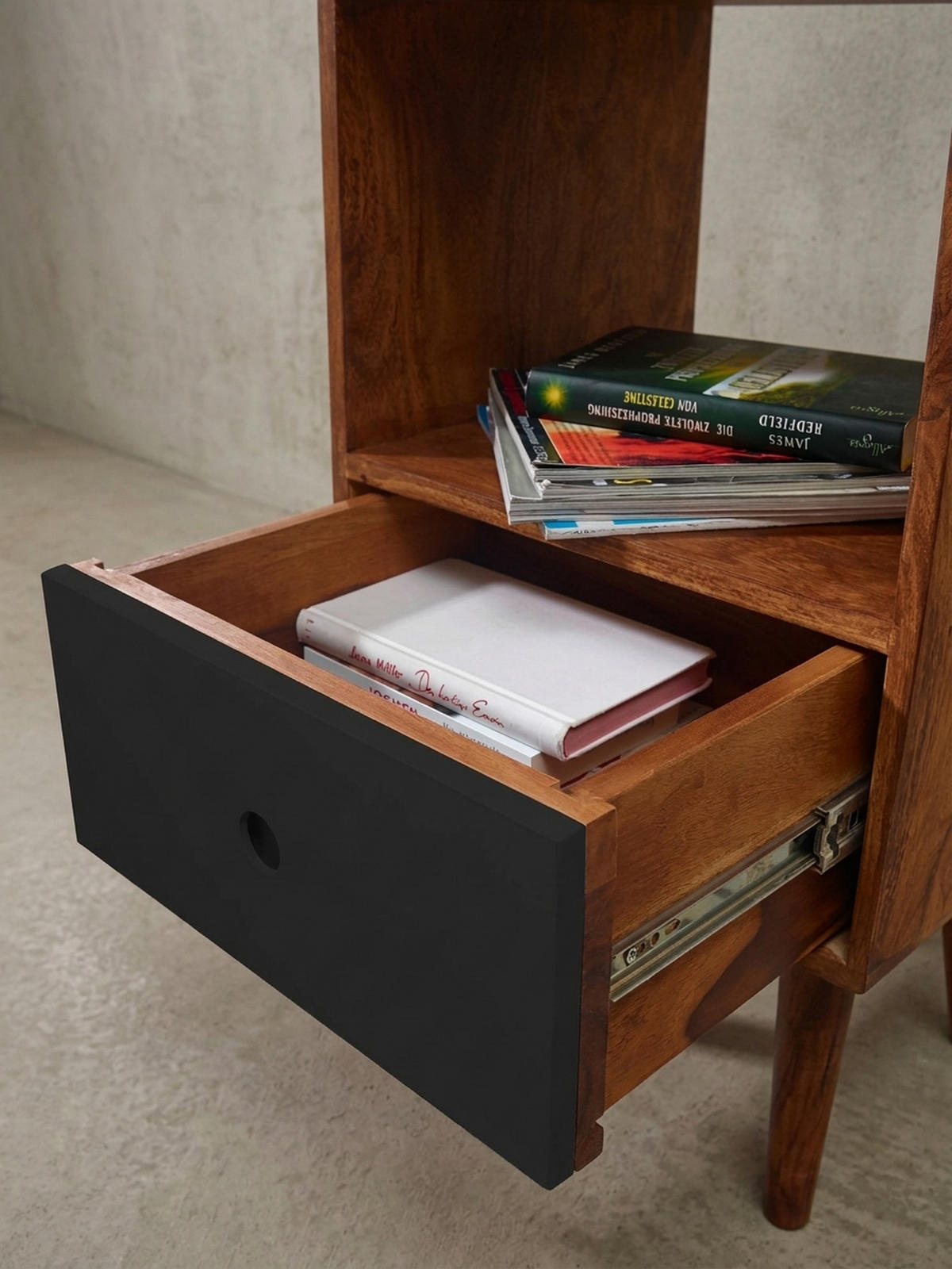 NACHTTISCH – Massivholz, 40x35x70 cm, Schublade, Retro-Stil - Dunkelbraun/Schwarz, Holz (40/70/35cm) - KADIMA DESIGN