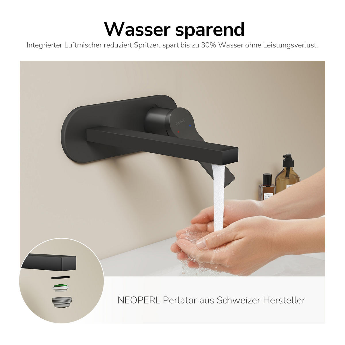 WASCHTISCHARMATUR mit Luftsprudler Messing Schwarz - Schwarz, Metall (21/7/28.8cm) - EMKE