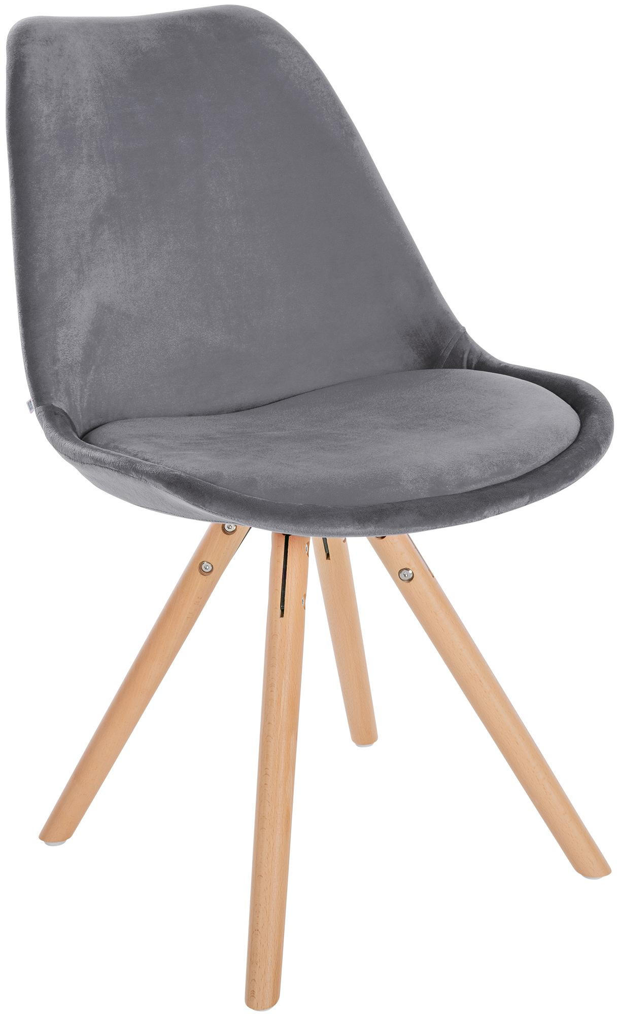 STUHL Samt grau - Eukalyptusholzfarben/Grau, Holz/Textil (48/81/54cm) - CLP