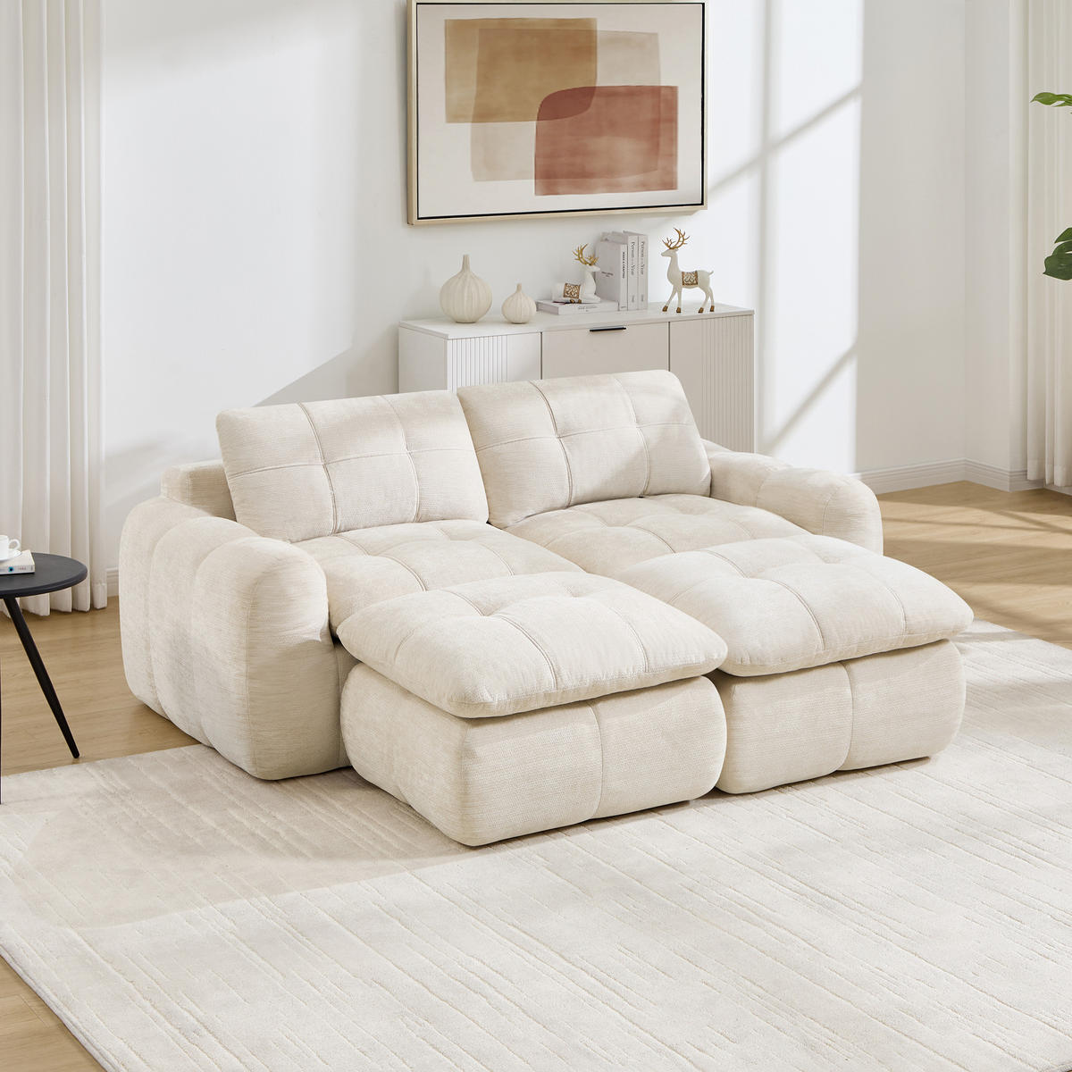 2-SITZER-SOFA DE-34464 mit 2 Ottomanen Beige - Beige, Textil (160/194cm) - ComfortXL
