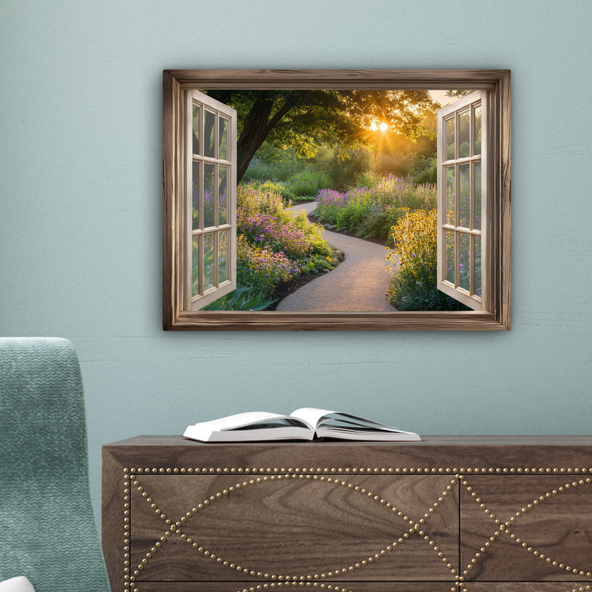 LEINWANDBILD Aussicht - Blumen - Natur - Sonne - Weg 40x30 cm - Hellgelb, Textil (40/30cm) - MuchoWow