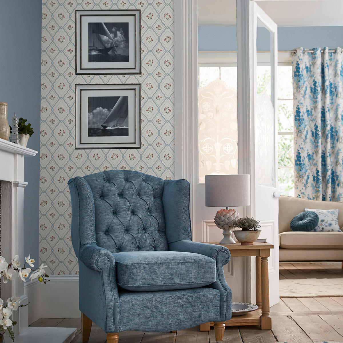 VLIESTAPETE Pinford Trellis Pale Seaspray Blue - Hellblau, Papier/Kunststoff (52/1000cm) - Graham & Brown