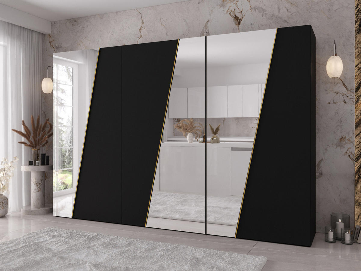DREHTÜRENSCHRANK Zen 3L 300 cm - Goldfarben/Schwarz, Holzwerkstoff/Kunststoff (300/202/50cm) - MIRJAN24