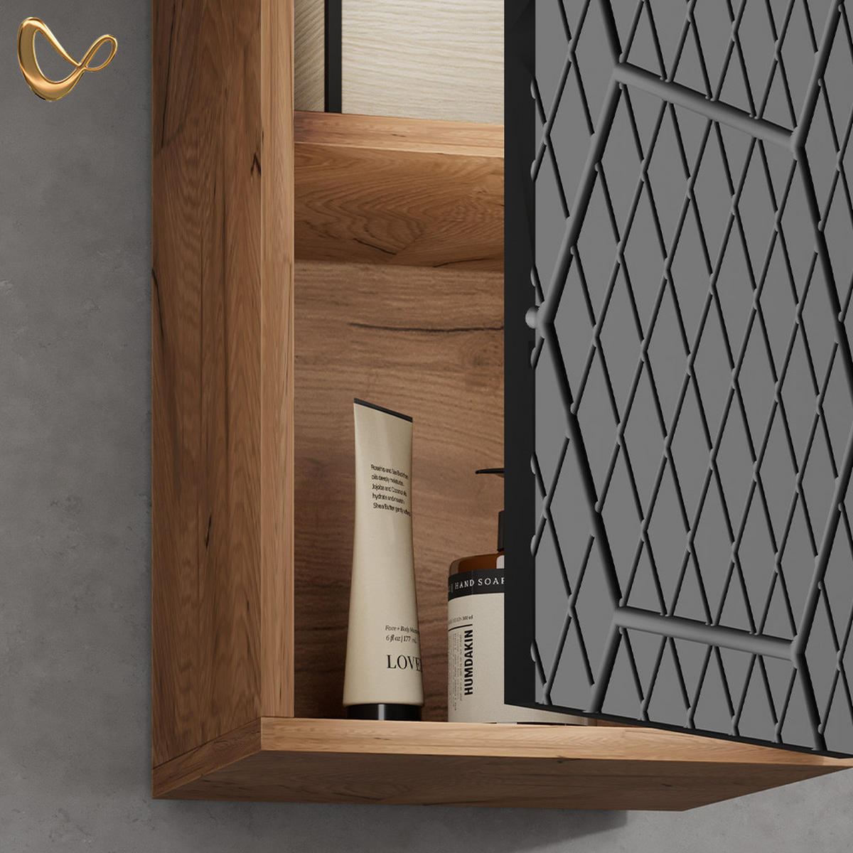 BADSCHRANK Ronco Anthrazit gestreift 30 x 59 cm 2 Fächer, Badezimmer - Eichefarben/Anthrazit, Holzwerkstoff (30/59/24cm) - Livinity®