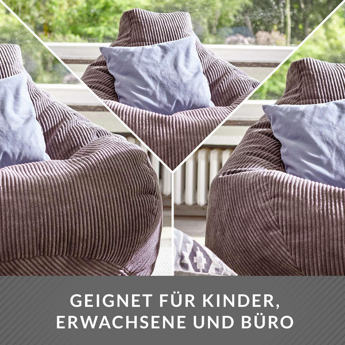SITZSACK MIT RÜCKENLEHNE Cozy Cord - Dunkelgrau, Textil (80/90/90cm) - Green Bean