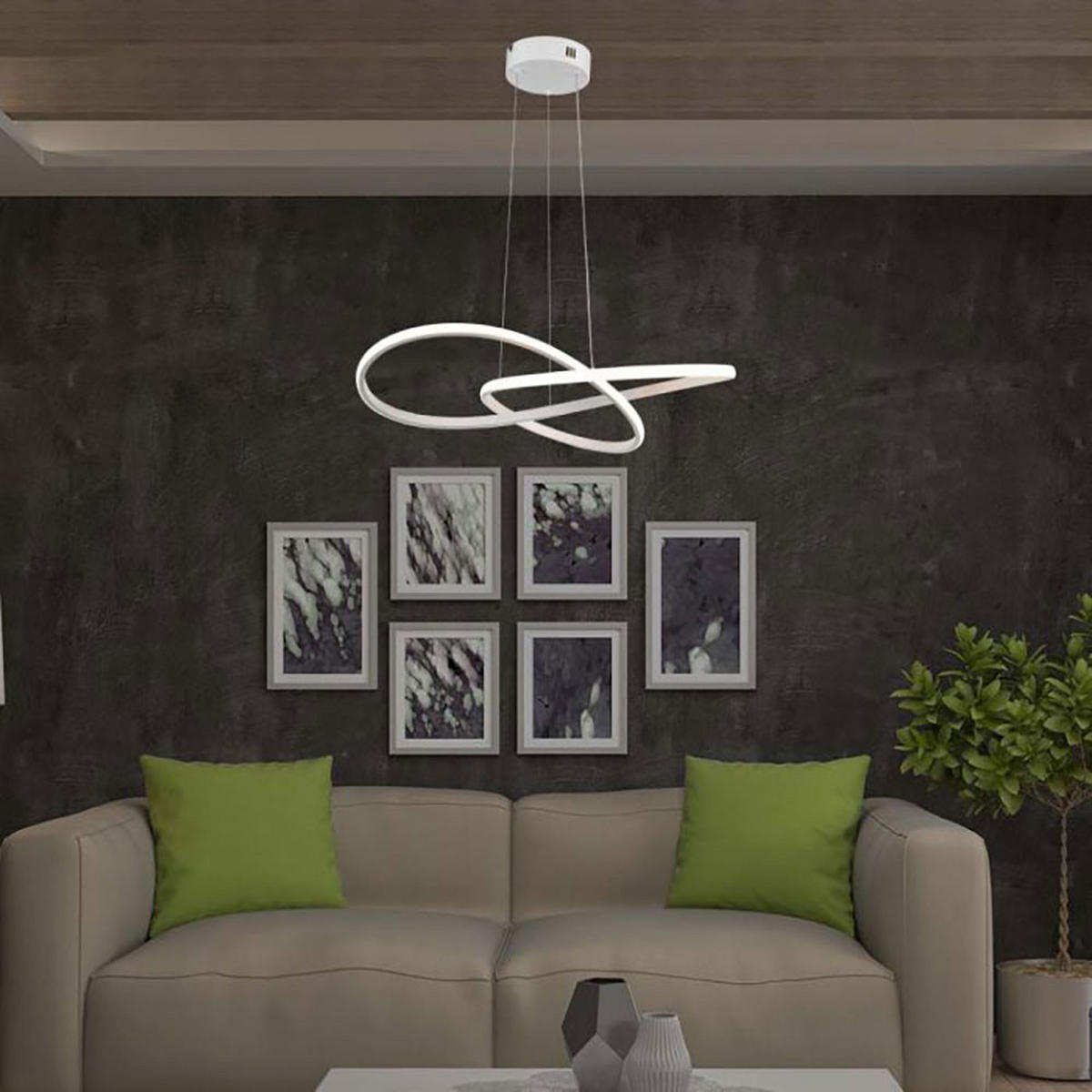 LED HÄNGELEUCHTE Alu Weiß geschwungen - Weiß, Metall (50/50/100cm)