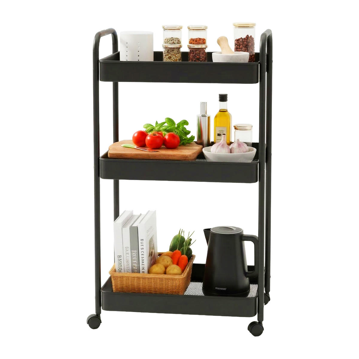 VOZÍK - černá, kov/plast (30/78/42.7cm) - Relaxdays