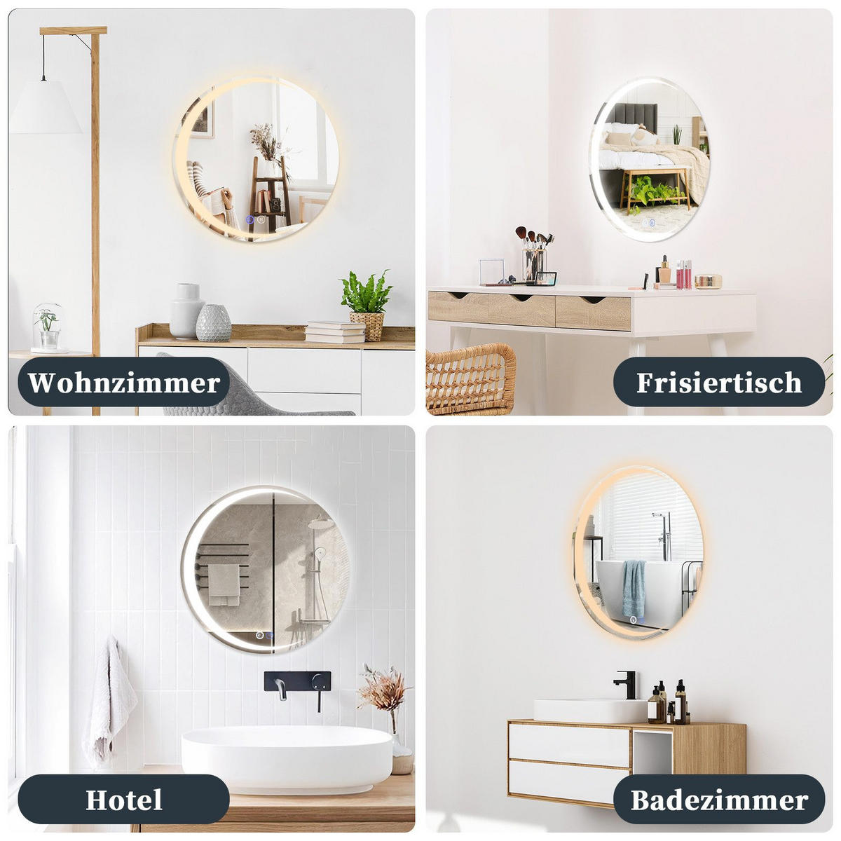 BADEZIMMERSPIEGEL Redinger mit LED-Leuchte Ø50 cm - Weiß, Glas (50/2.4/50cm) - Nettlife