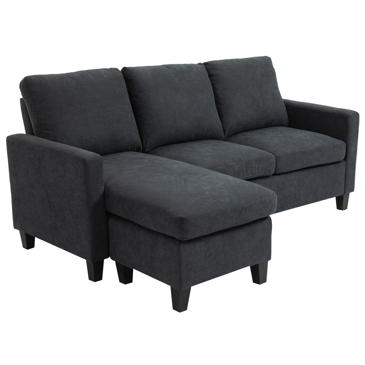 ECKSOFA DE-06629 Couchgarnitur mit wendbarer Chaiselongue Dunkelgrau - Dunkelgrau, Holz (139/197cm) - ComfortXL