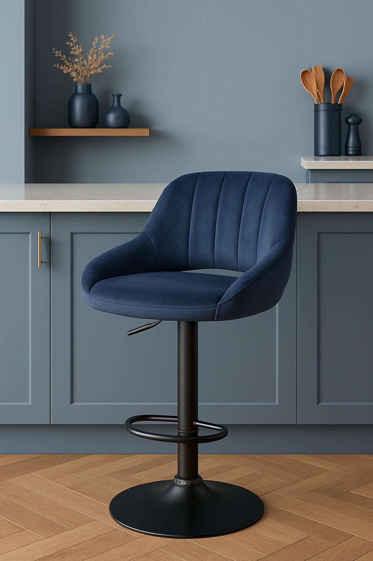 BARHOCKER 2er Set Milos Samt B blau - Blau/Schwarz, Textil/Metall (47/106/48cm) - TPFLiving