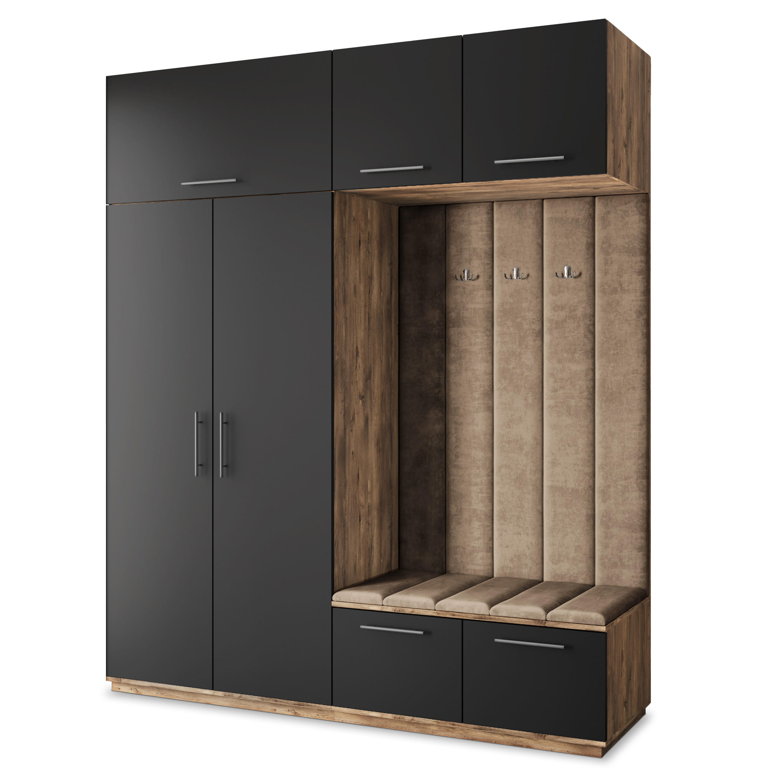 Masseno Garderobenschrank Eiche, Schwarz, Mokka 200x240x60 cm