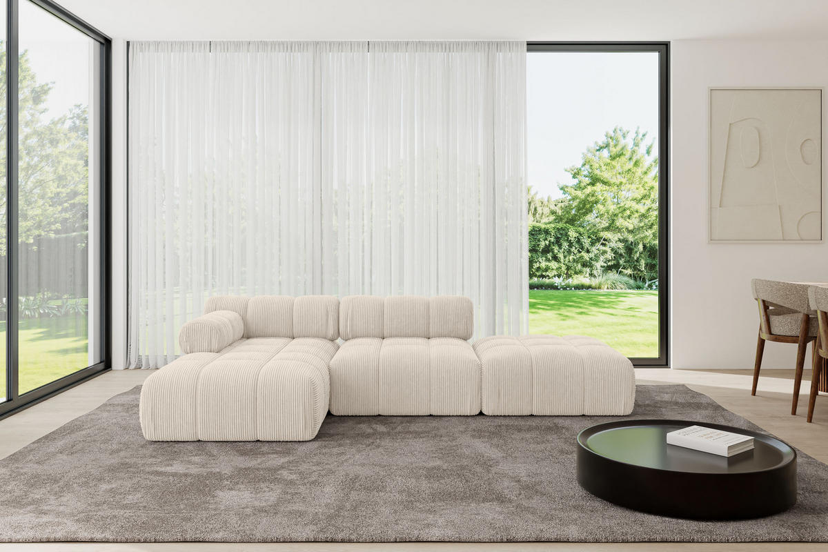 ECKSOFA modulares Sofa Lizur-L1 - 285x160x70 cm Beige Cord - Beige, Holzwerkstoff/Textil (285/160cm) - ALTDECOR