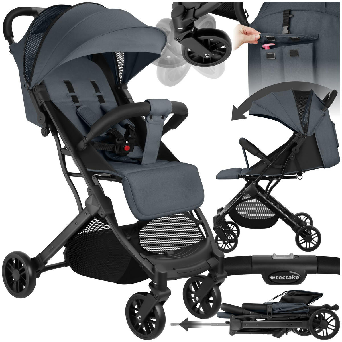 BUGGY-KINDERWAGEN Finn,für 0 bis 36 Monate geeignet, Belastbarkeit 15 kg,anthrazit - Anthrazit, Textil (95/51/105cm) - tectake