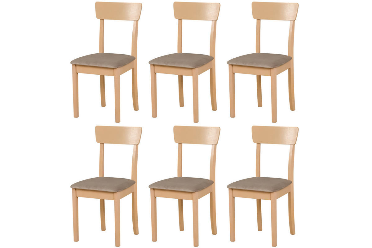 STUHL Hugo 1 (6er Set) - Beige/Sonoma Eiche, Holz (43/86/40cm) - Leaf Design
