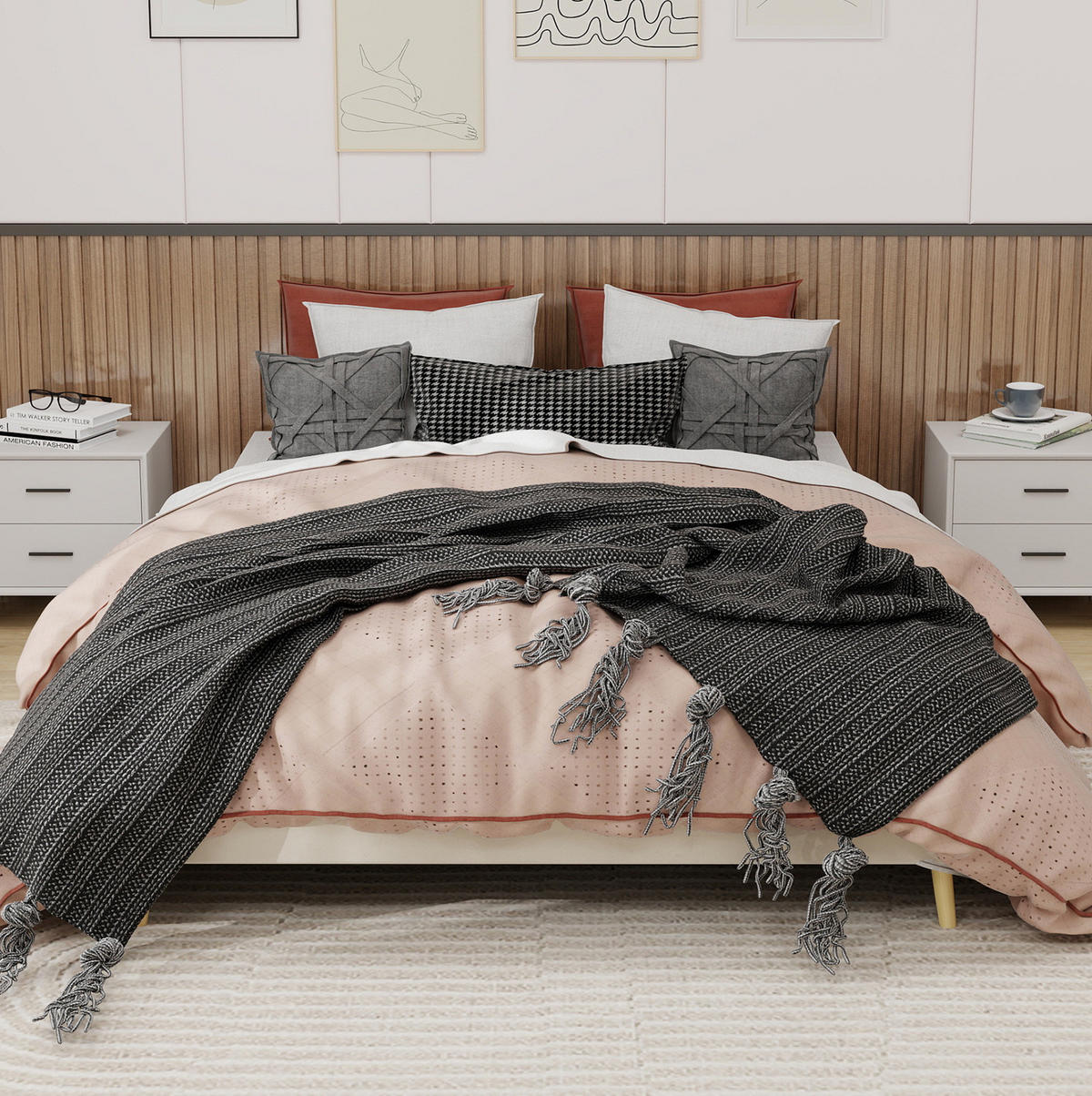 ČALOUNĚNÁ postel 160/200 cm béžová z látky a kovu s úložným prostorem a vysokým čelem - béžová, textil (160/200cm) - OKWISH