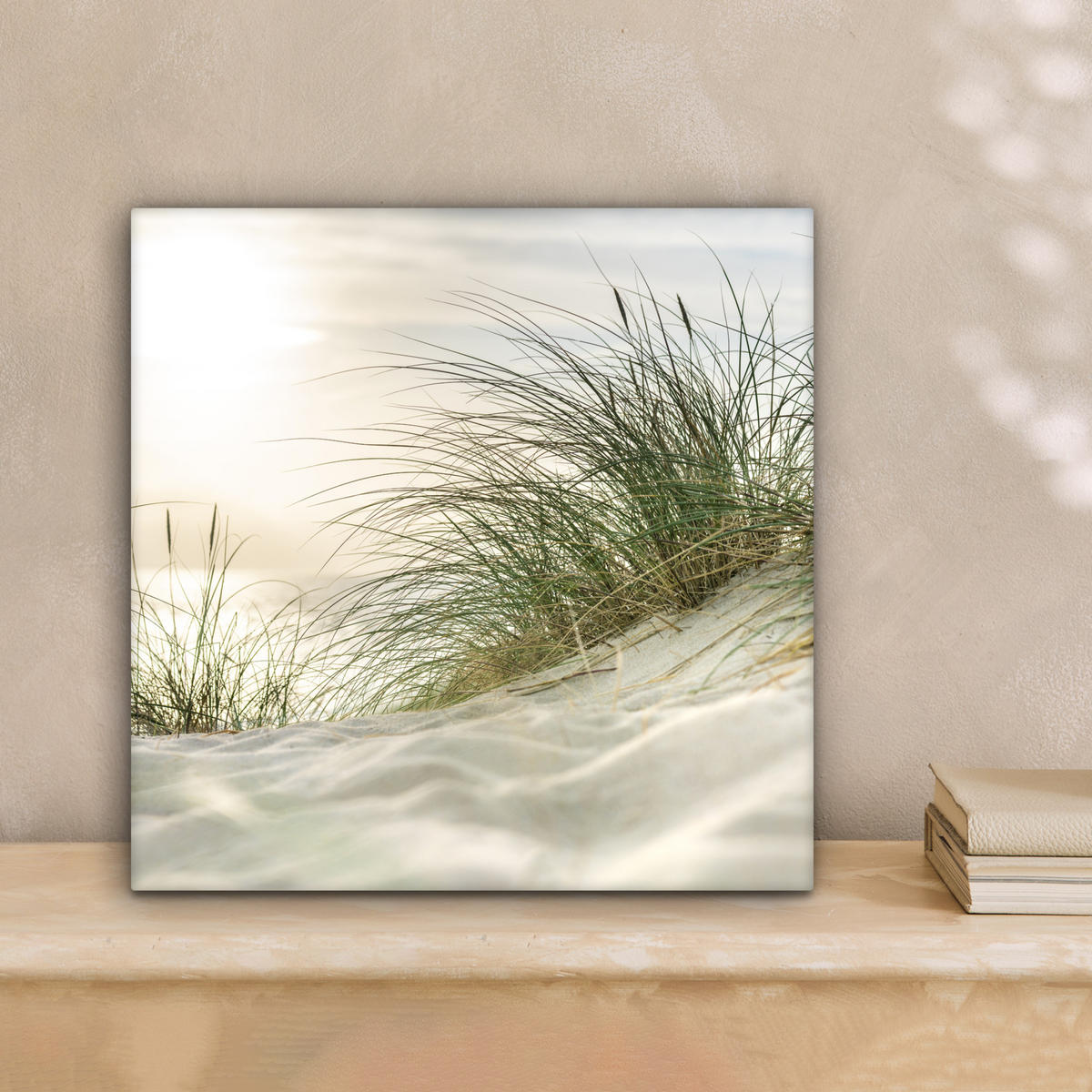 LEINWANDBILD Dünen mit Strandhafer in der Sonne des Nationalparks Schleswig-Holsteinisches Wattenmeer Deko Wohnzimmer 20x20 cm - Creme, Textil (20/20cm) - MuchoWow