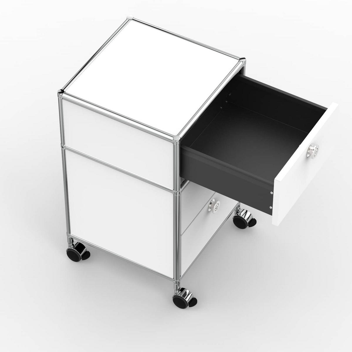 BÜRO-ROLLCONTAINER, Metall, 40 cm, 1 Schublade + 1 Doppelschublade, Weiß - Chromfarben/Silberfarben, Metall (40/68.2/39.7cm) - Versee