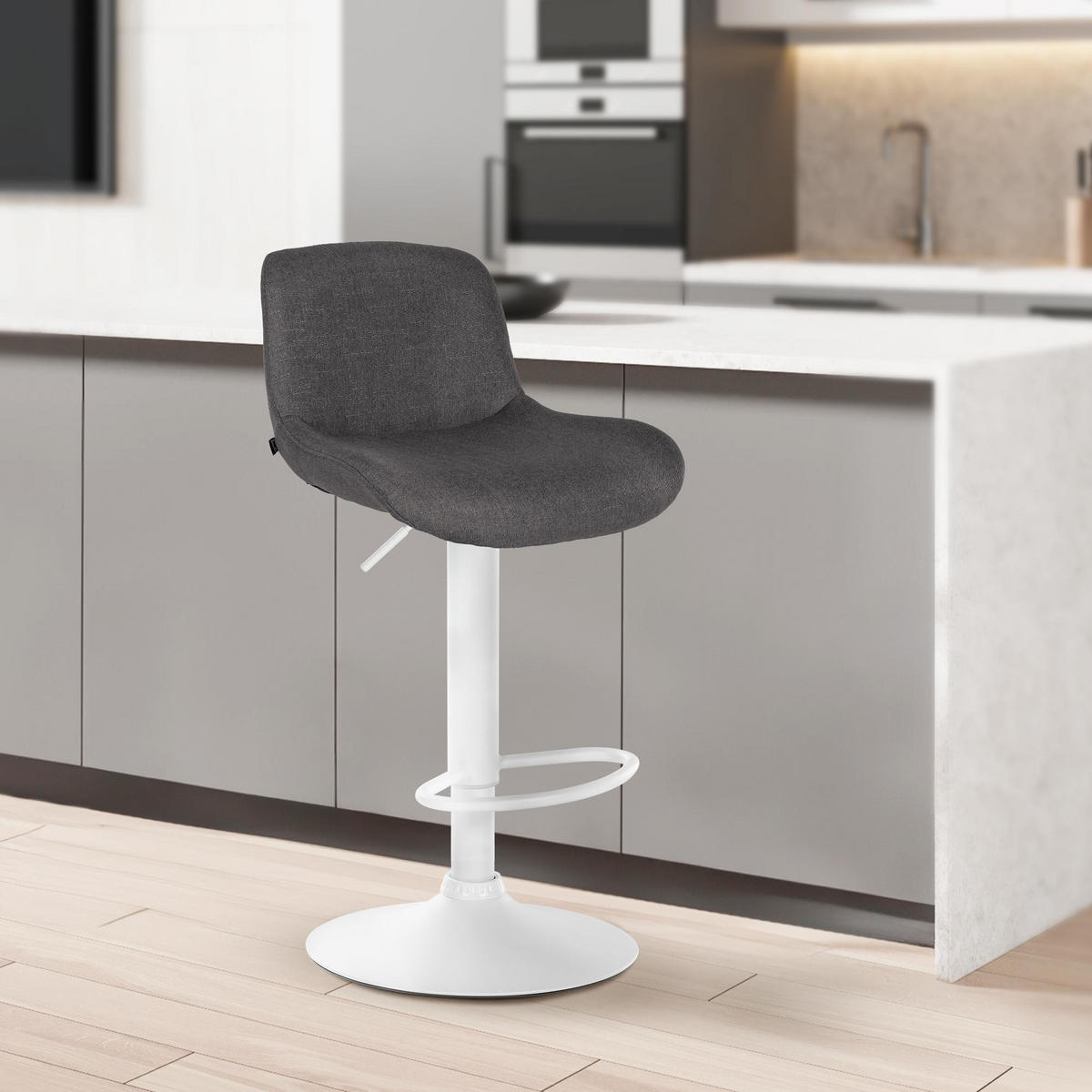 BARHOCKER 2er Set Stoff Dunkelgrau - Dunkelgrau/Weiß, Textil/Metall (50/85/50cm) - CLP