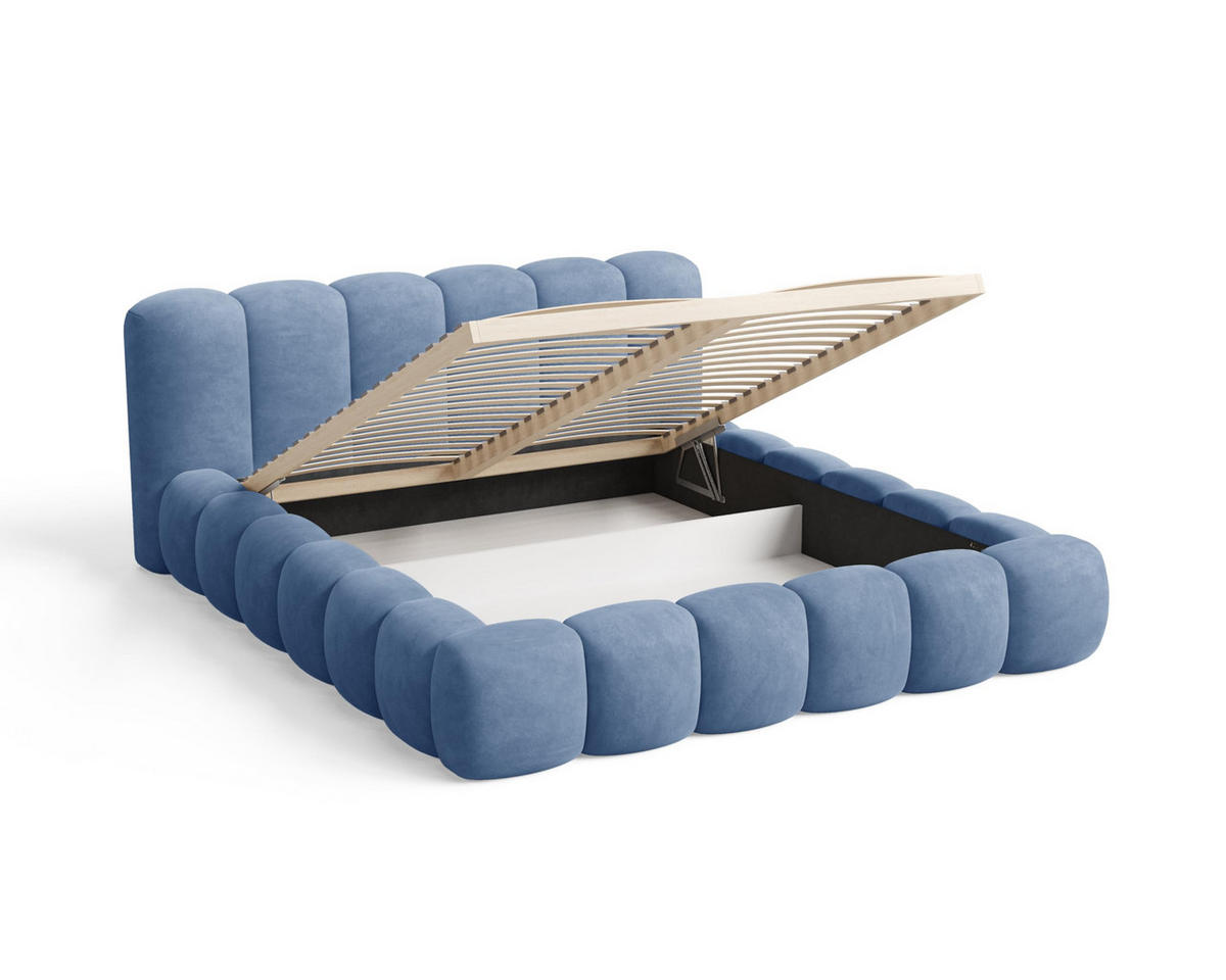 POLSTERBETT 160x200 mit Bettkasten, Lattenrost und Kopfteil, Velluto-Samt Stoffbezug Blau - Blau, Holz (160/200cm) - Chilly