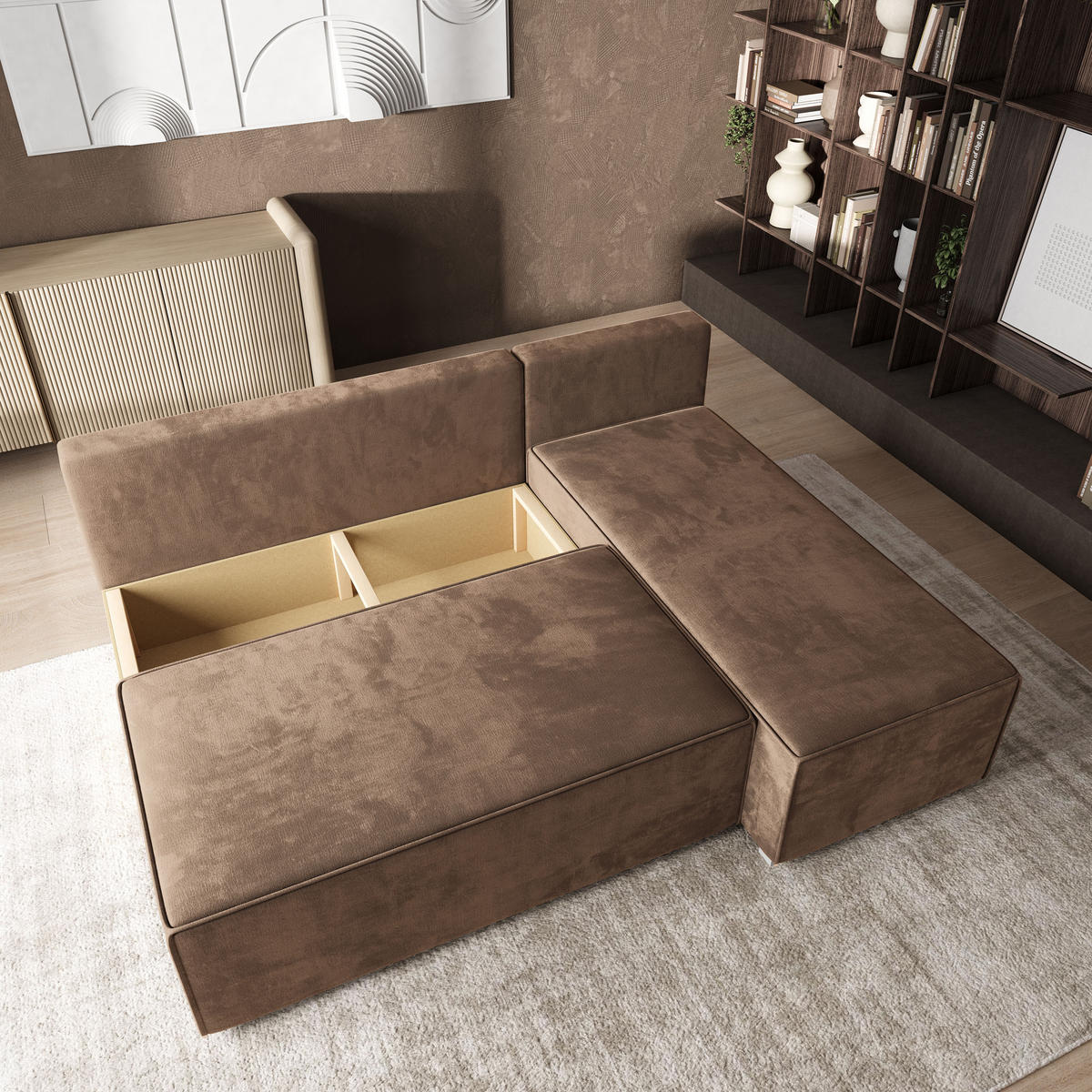 ROHOVÁ SEDAČKA BRISO béžová - šedá/béžová, dřevo/textil (200/140cm) - MASSENO