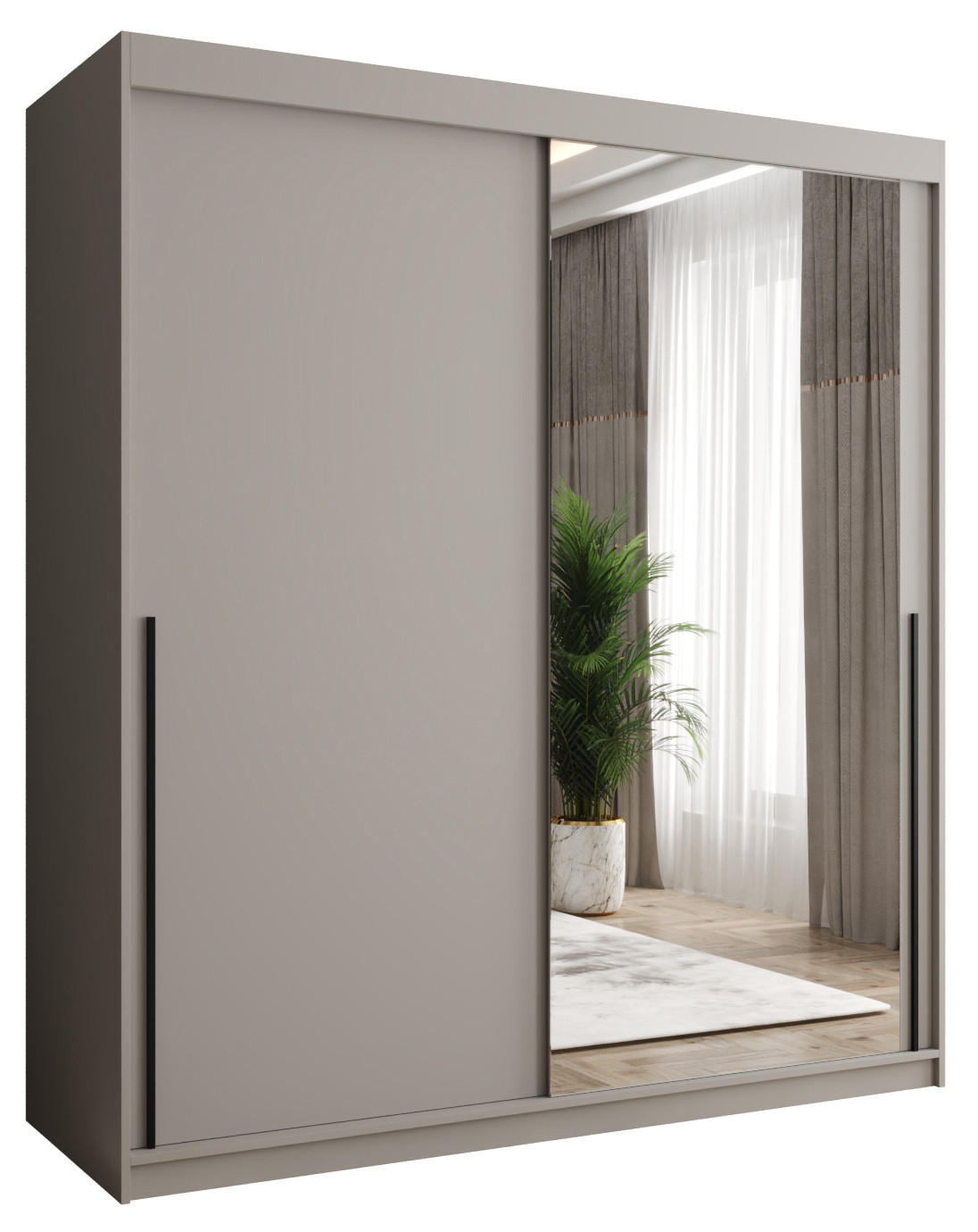 SCHIEBETÜRENSCHRANK mit Spiegel 180 cm Breite Kaschmir mit schwarzem Griff - Kaschmir/Schwarz, Holzwerkstoff (250/200/62cm) - Home Collective