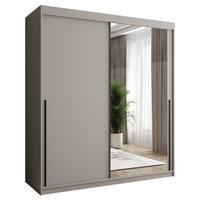 SCHIEBETÜRENSCHRANK mit Spiegel 180 cm Breite Kaschmir mit schwarzem Griff - Kaschmir/Schwarz, Holzwerkstoff (250/200/62cm) - Home Collective