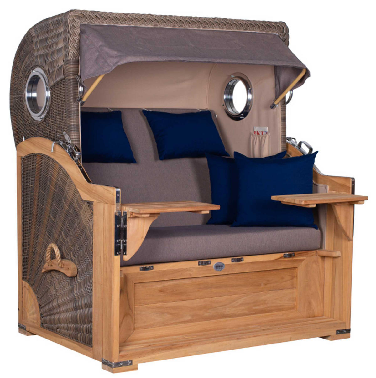 STRANDKORB Baltikum Teak 2,5 Sitzer - Braun/Grau, Holz/Metall (142/170/95cm) - Mr. Deko